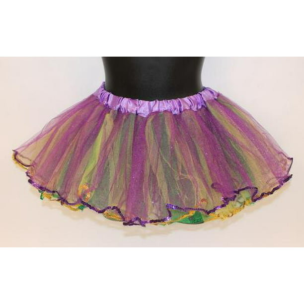 Mardi Gras Glitter Tutu Skirt Womens Girls Green Purple Yellow Petticoat M